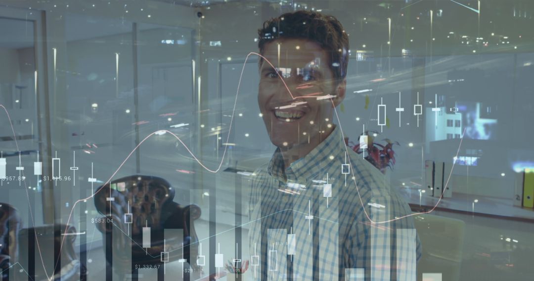 Businessman Analyzing Data Trends in Office Environment