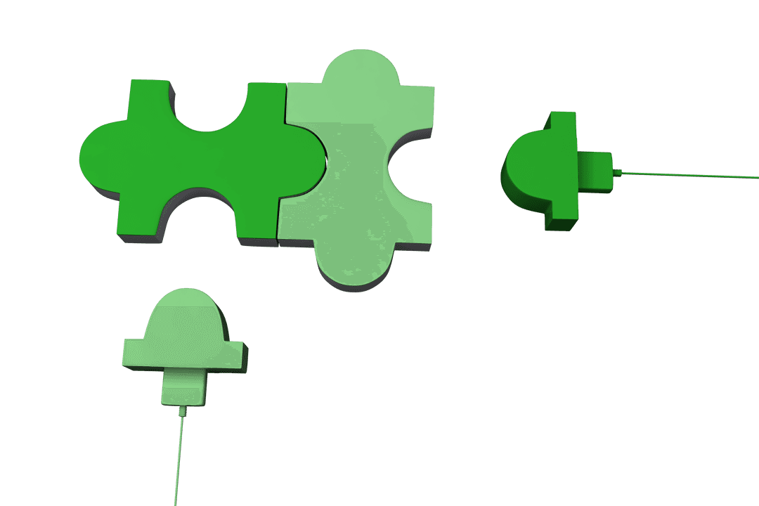 Green Puzzle Connectors on Transparent Background for Creative Concepts