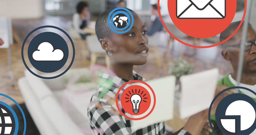 Diverse Team Collaboration with Digital Media Icons