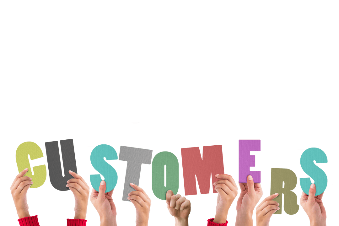 Hands Holding Customers Sign on Transparent Background Business Concept