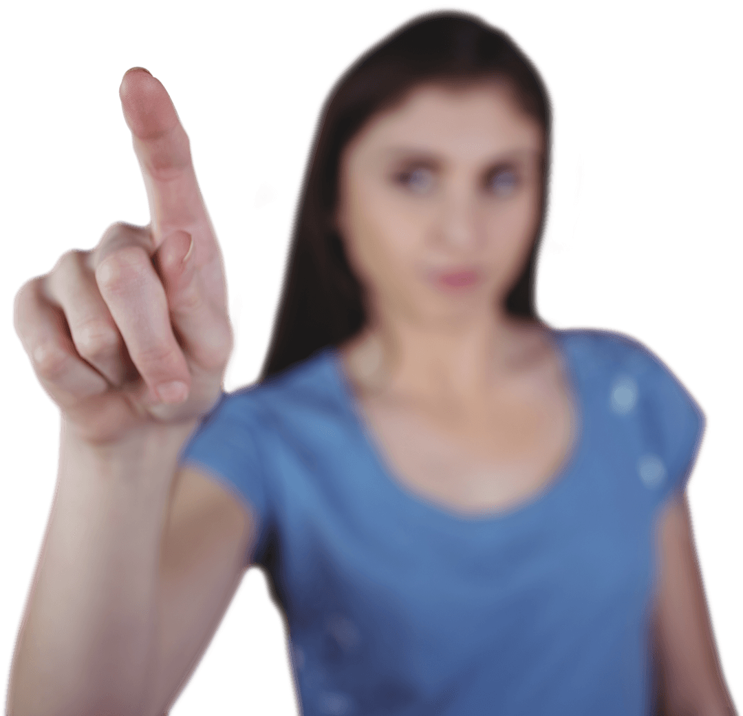 Digital Businesswoman Engaging Virtual Interface on Transparent Background