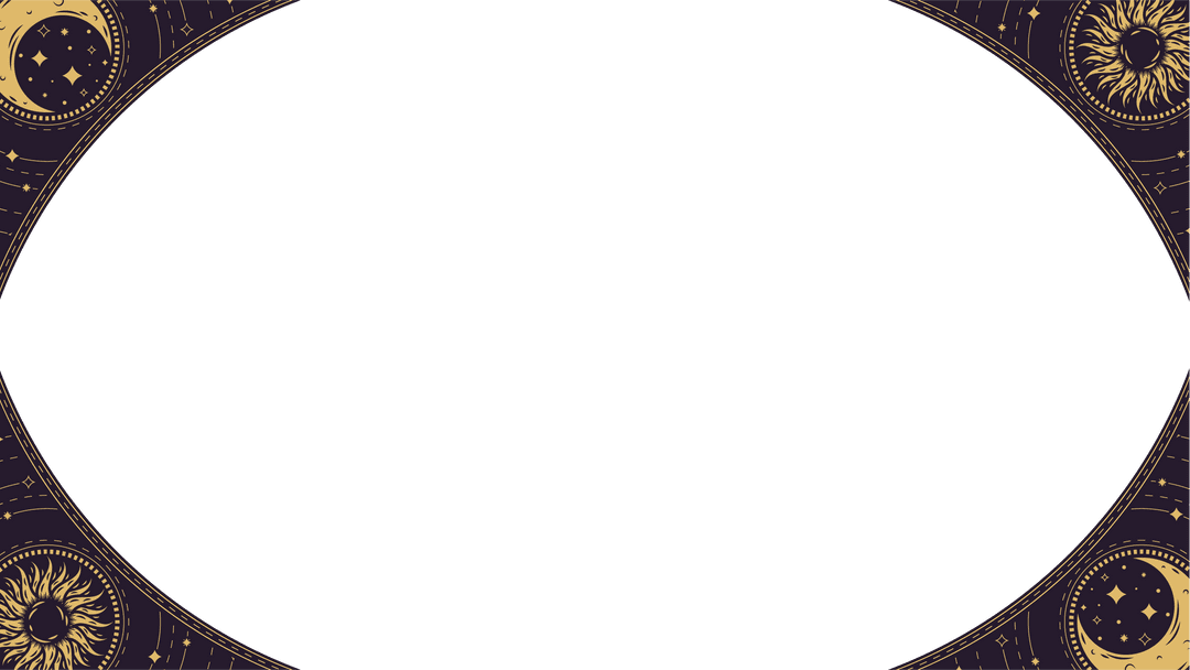 Cosmic Oval Frame with Gold Sun Moon Stars Transparent Design