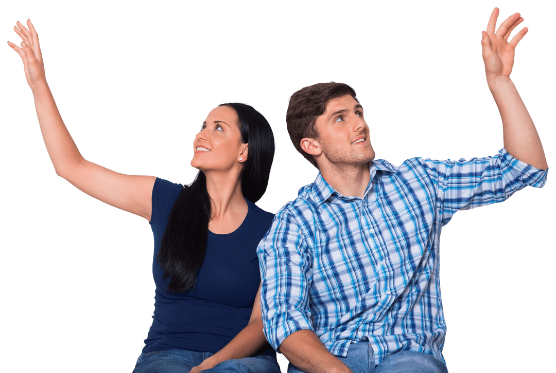 Transparent Image of Couple with Hands Raised Expressing Enthusiasm