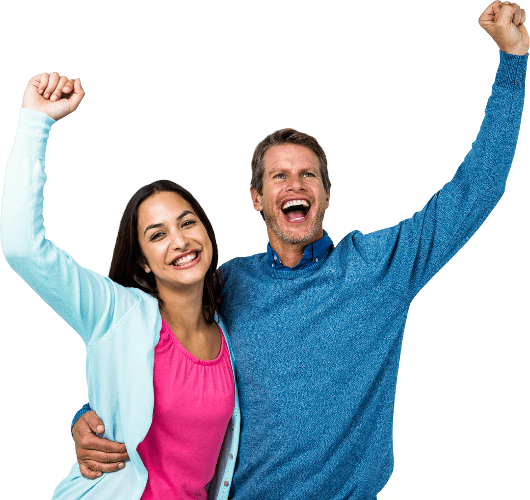 Joyful Couple Celebrating Success with Transparent Background