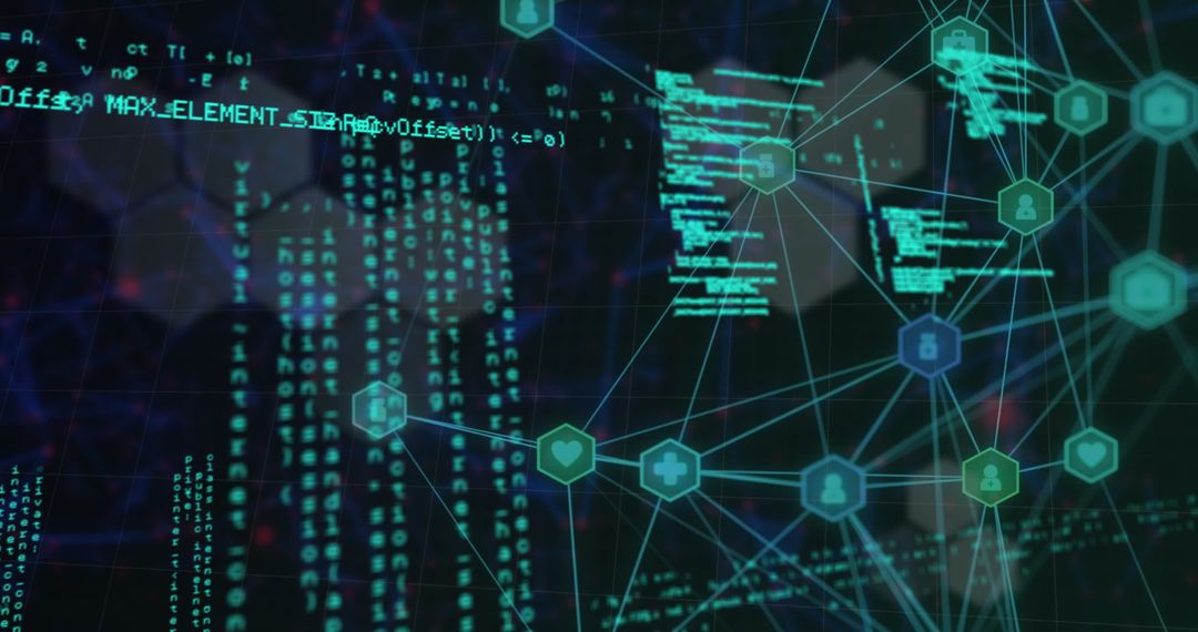 Data matrix and network icons on digital interface