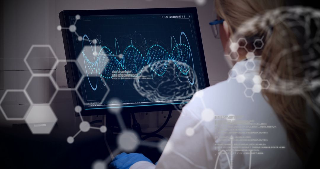 Female Scientist Analyzing Digital Data in Modern Lab Environment