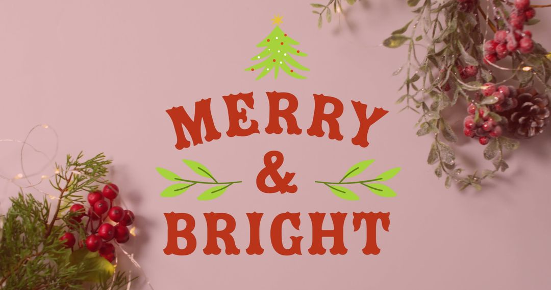 Merry and Bright Christmas Text Banner with Festive Elements