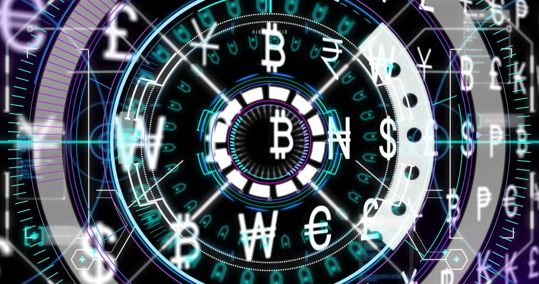 Currency Symbols Via Digital Scope Interface Over Dark Backdrop