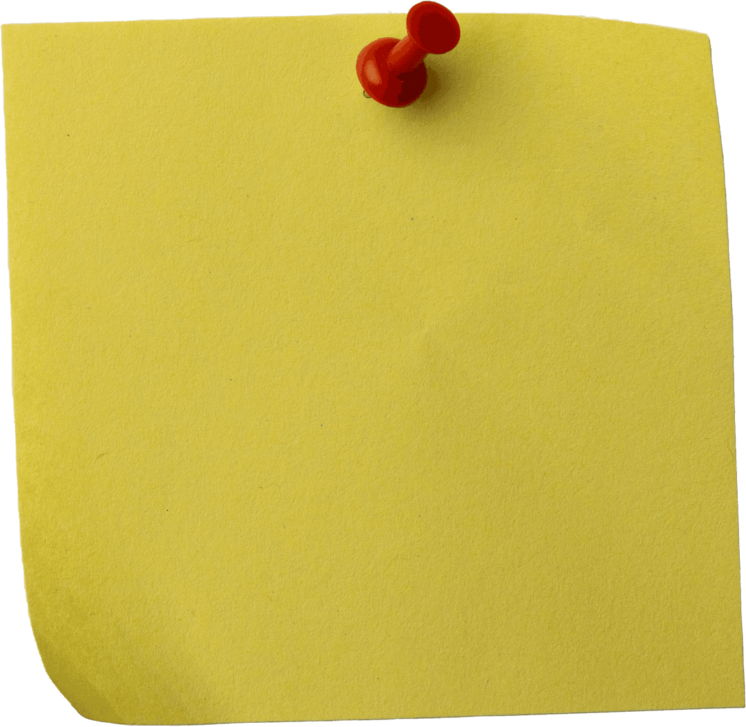 Red Pin on Yellow Memo Note with Copy Space on Transparent