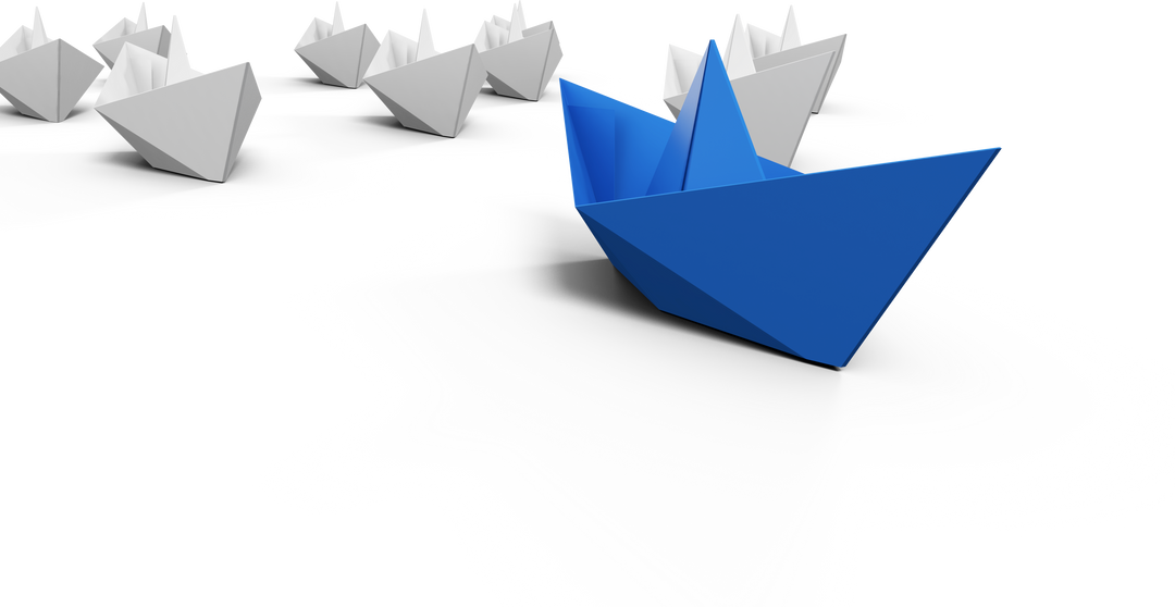 Blue Paper Boat Leading White Fleet Symbolizing Leadership and Success - Download Free Stock Images Pikwizard.com