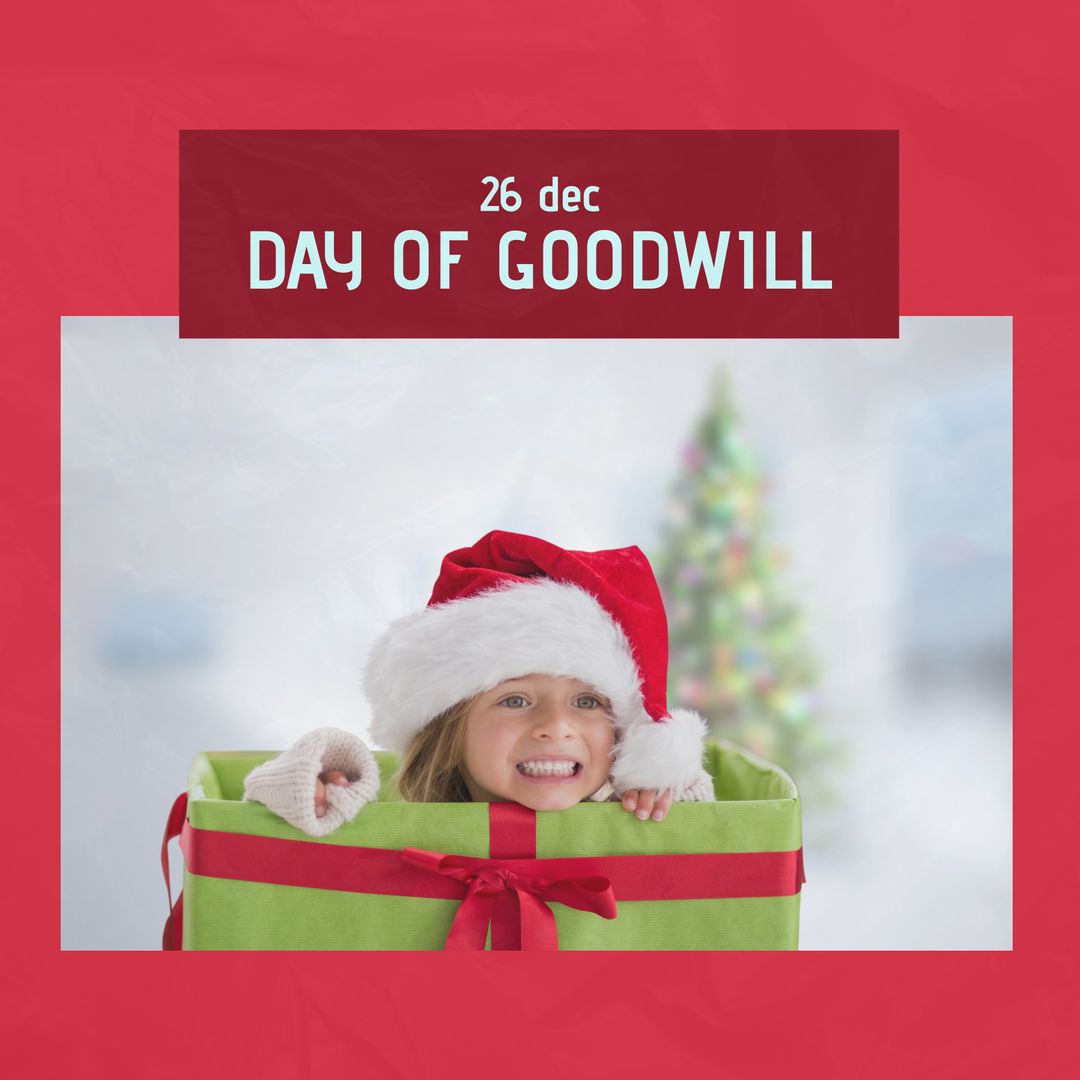Happy Child Celebrating Day of Goodwill in Santa Hat