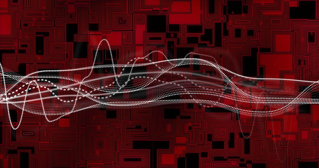 Abstract Digital Wave with Dynamic Red Geometric Shapes