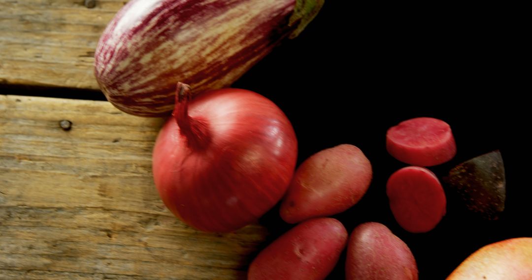 Fresh Red Onion and Assorted Vegetables on Rustic Wooden Table - Free Images, Stock Photos and Pictures on Pikwizard.com