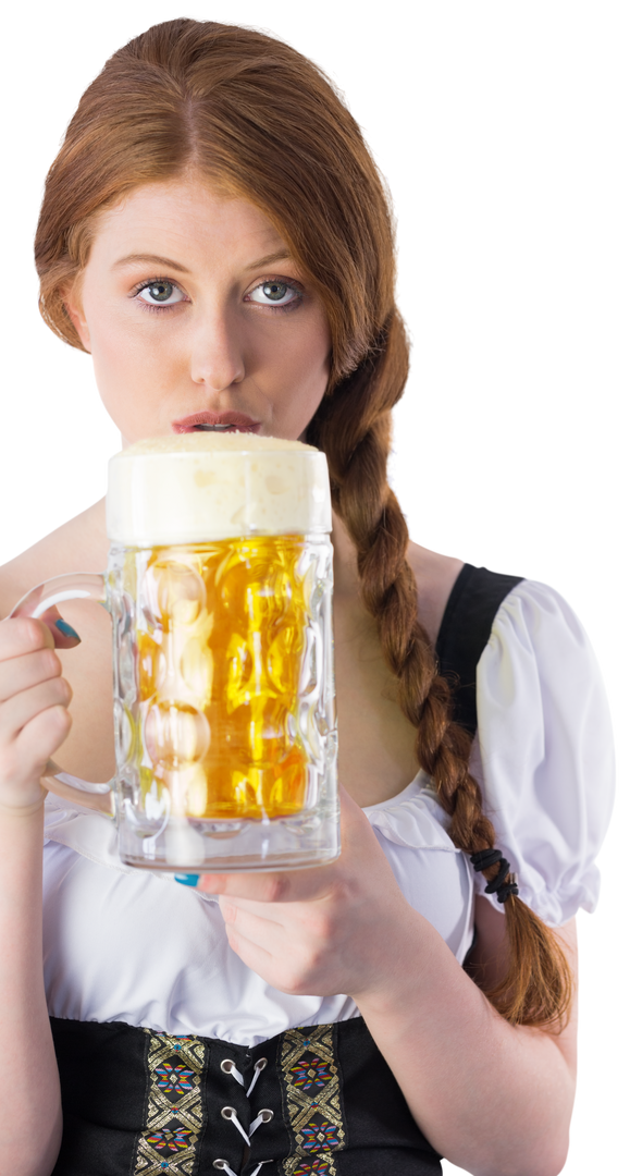 Oktoberfest Woman Drinking Beer with Traditional Outfit on Transparent Background - Download Free Stock Images Pikwizard.com