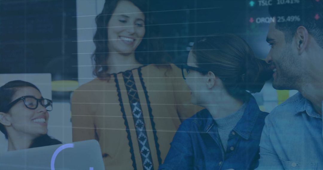 Digital Interface Overlay on Collaborating Colleagues in Modern Office