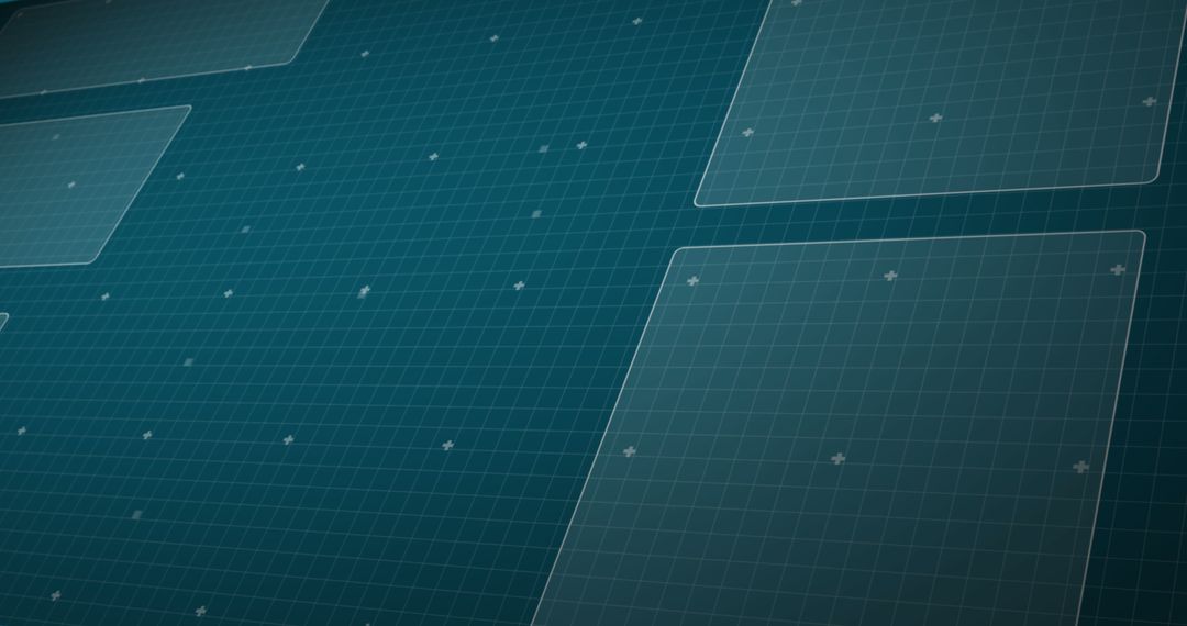 Abstract Digital Interface with Grids and Shapes on Blue Background