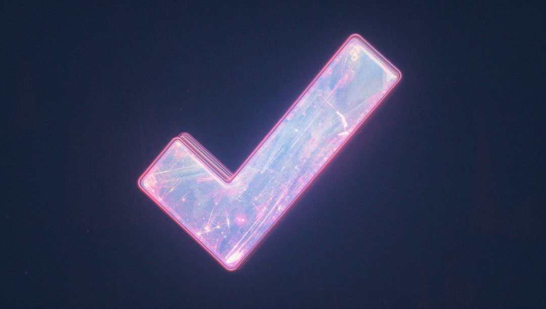Futuristic Neon Check Mark with Crystalline Light Trail