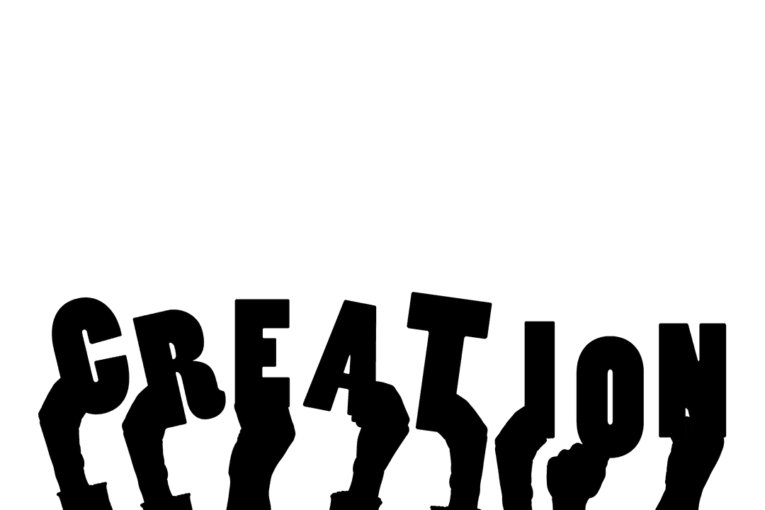 Creative hands with creation text on transparent background