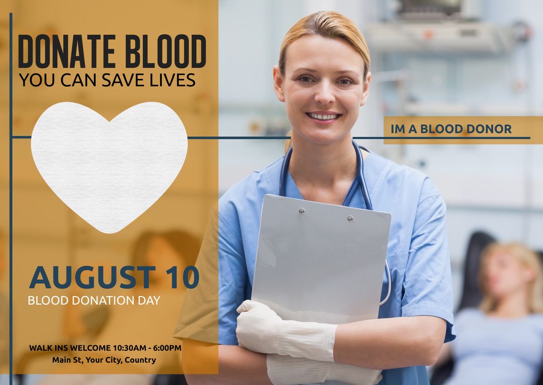 Medical Professional Promoting Blood Donation Day Event with Heart Symbol - Download Free Stock Templates Pikwizard.com