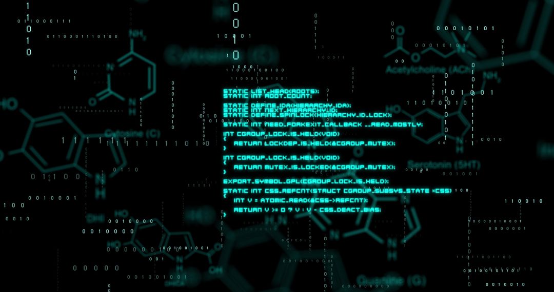 Futuristic Digital Interface with Data Code and Chemical Structures