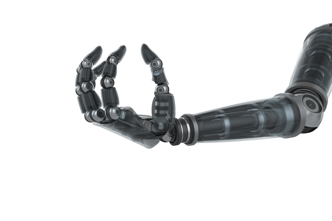 Futuristic Black Robotic Arm on Transparent Background