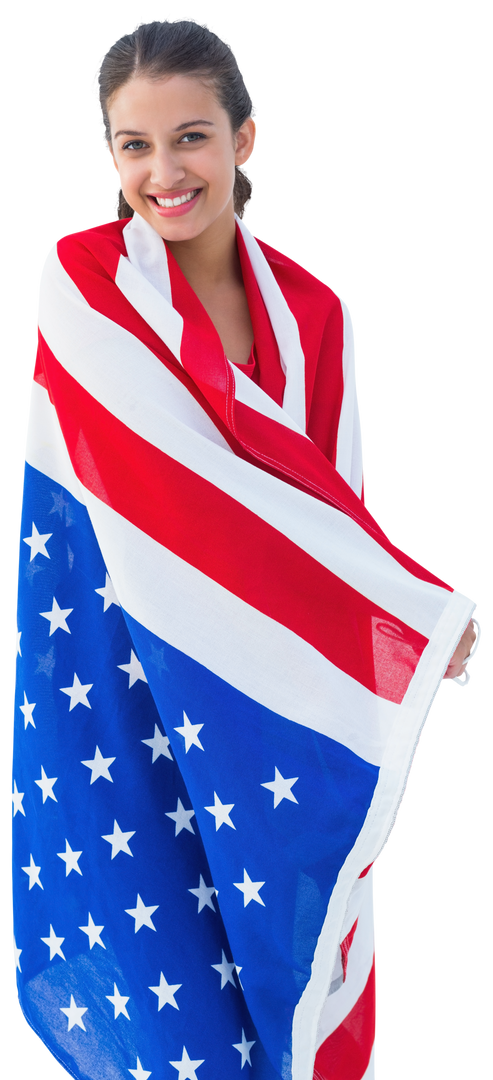 Happy Woman Wrapped in United States Flag Transparent Background - Download Free Stock Images Pikwizard.com