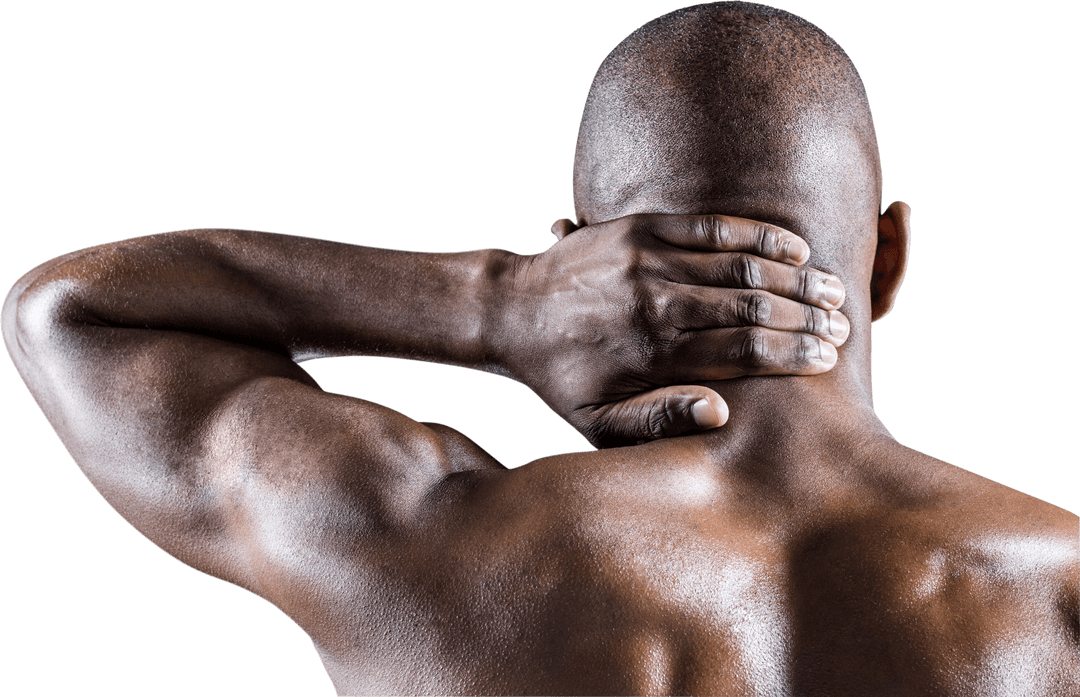 Rear View Transparent Athlete Massaging Neck Muscles