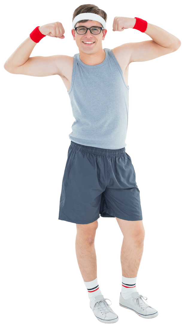 Geeky Hipster in Sporty Pose with Transparent Background
