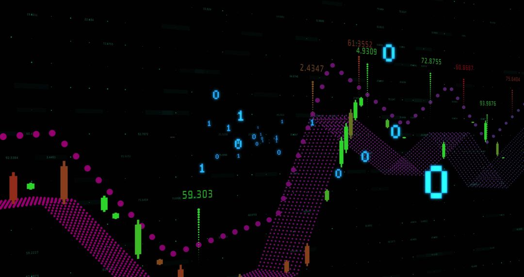 Futuristic Financial Data Analysis with Binary Code Overlay