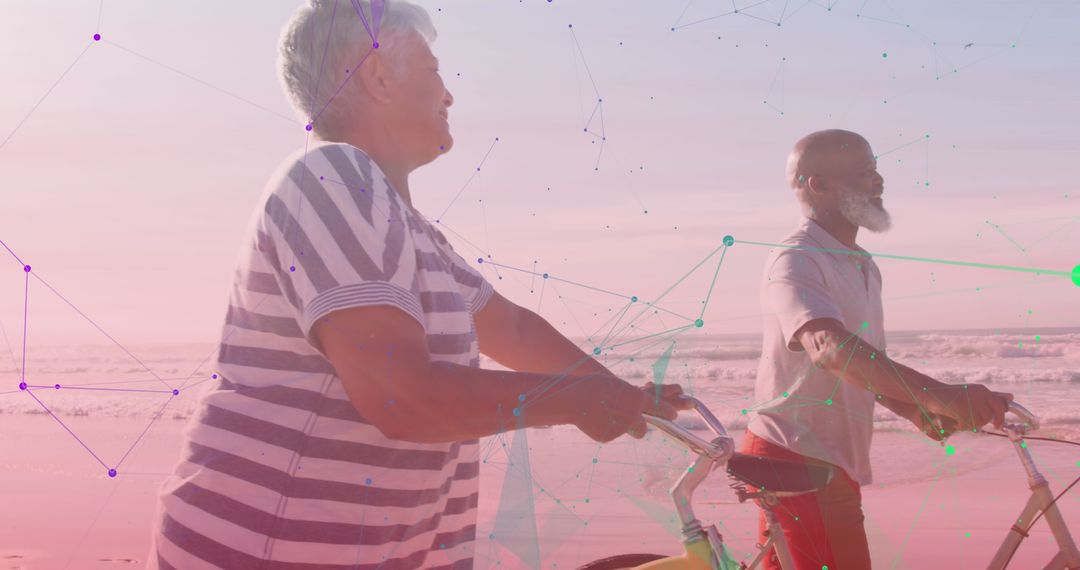 Senior Couple Enjoying Biking Along Scenic Beachfront