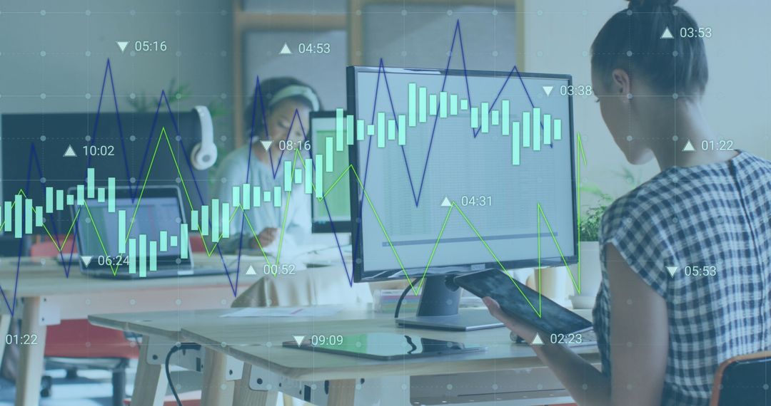 Financial Analytics Overlaid on Diverse Business Professionals