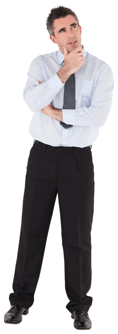 Thoughtful Businessman with Hand on Chin Isolated Transparent