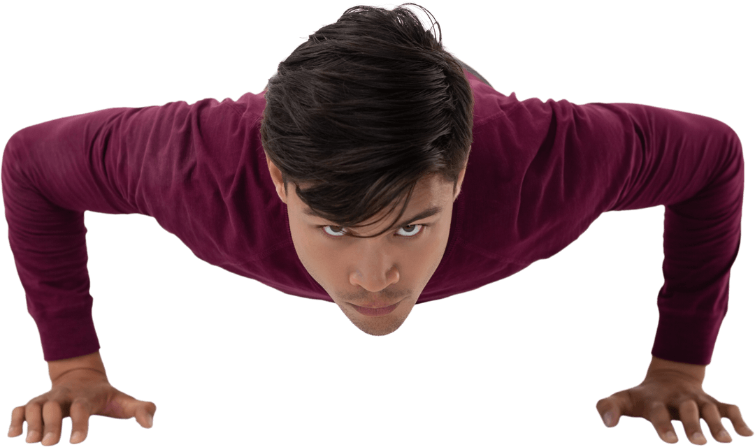 Transparent Fitness Enthusiast Concentrated on Push-Up Exercise