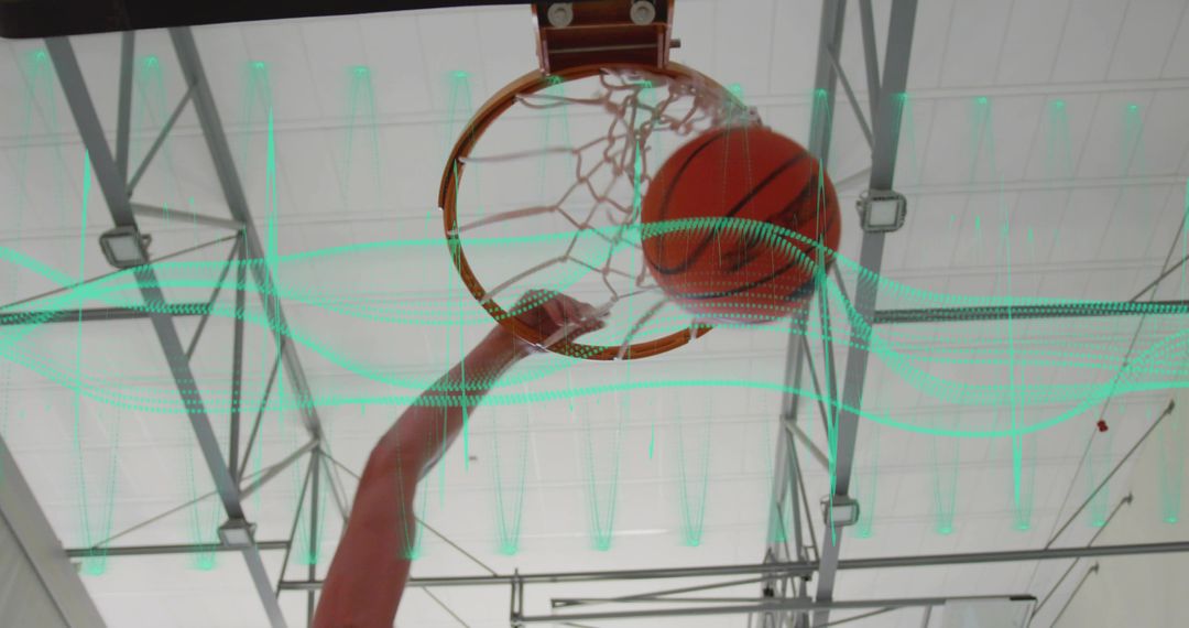 Athlete Scores Basket with Intense Action