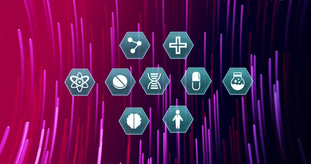 Futuristic Healthcare and Science Icons on Abstract Background