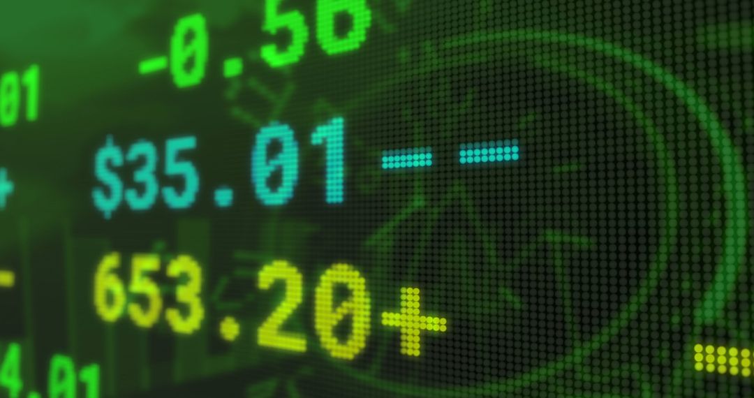 Dynamic Digital Stock Market Display with Clock Overlay