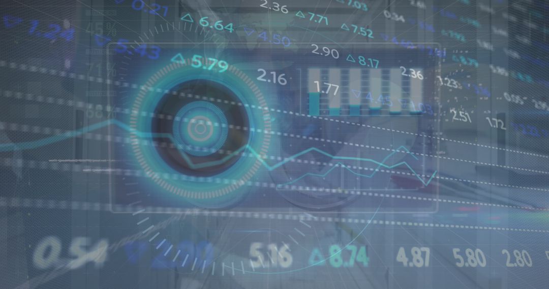 Futuristic Digital Interface with Financial Graphs and Analytics