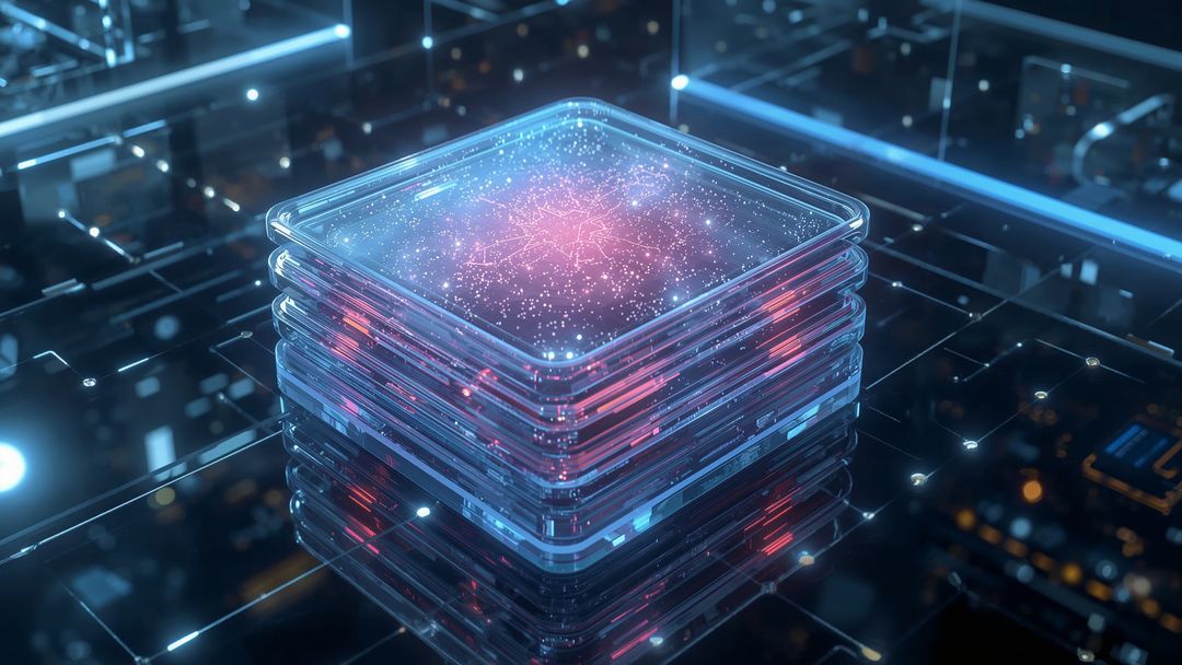 Futuristic Glowing Glass Plates on Circuit Board