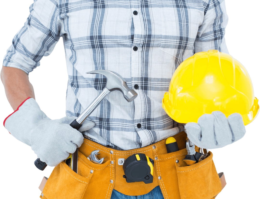 Transparent Cropped Handyman with Tools and Hard Hat