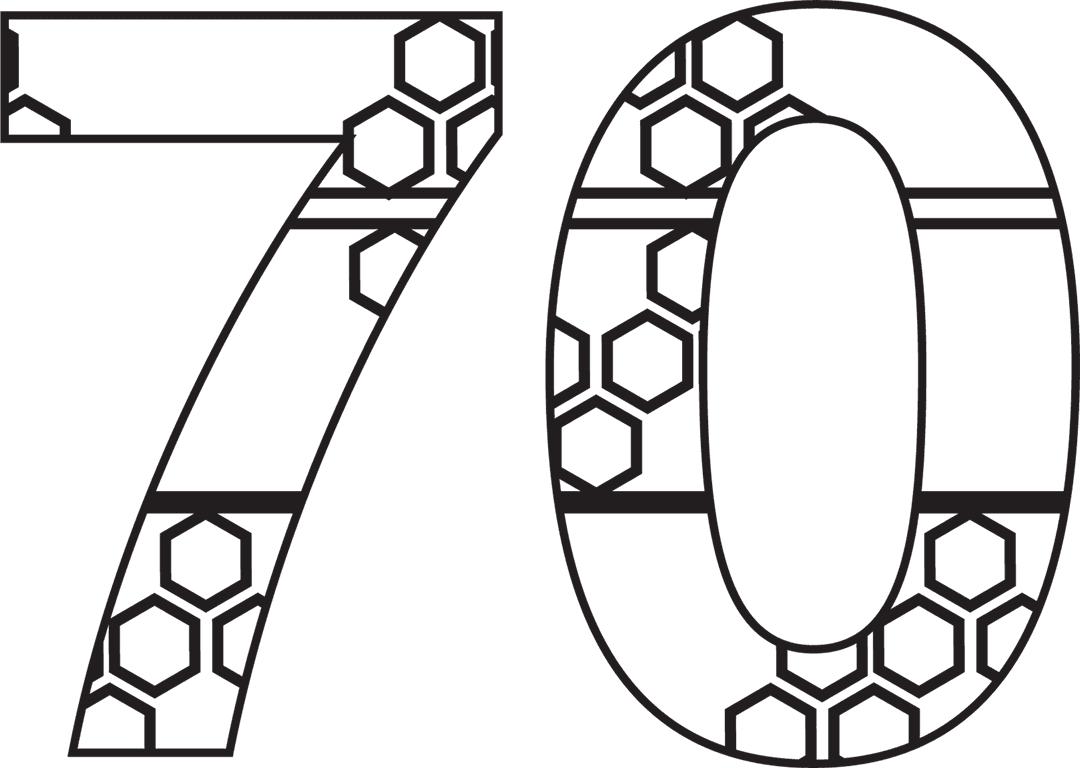 Transparent Number 70 with Honeycomb Pattern for Celebrations