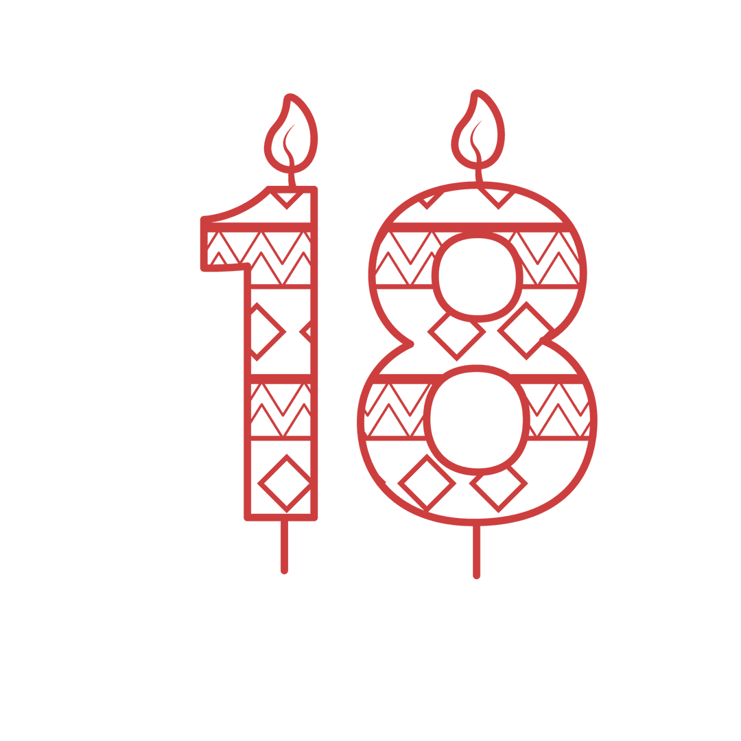 Red Patterned Number 18 Birthday Candle on Transparent Background