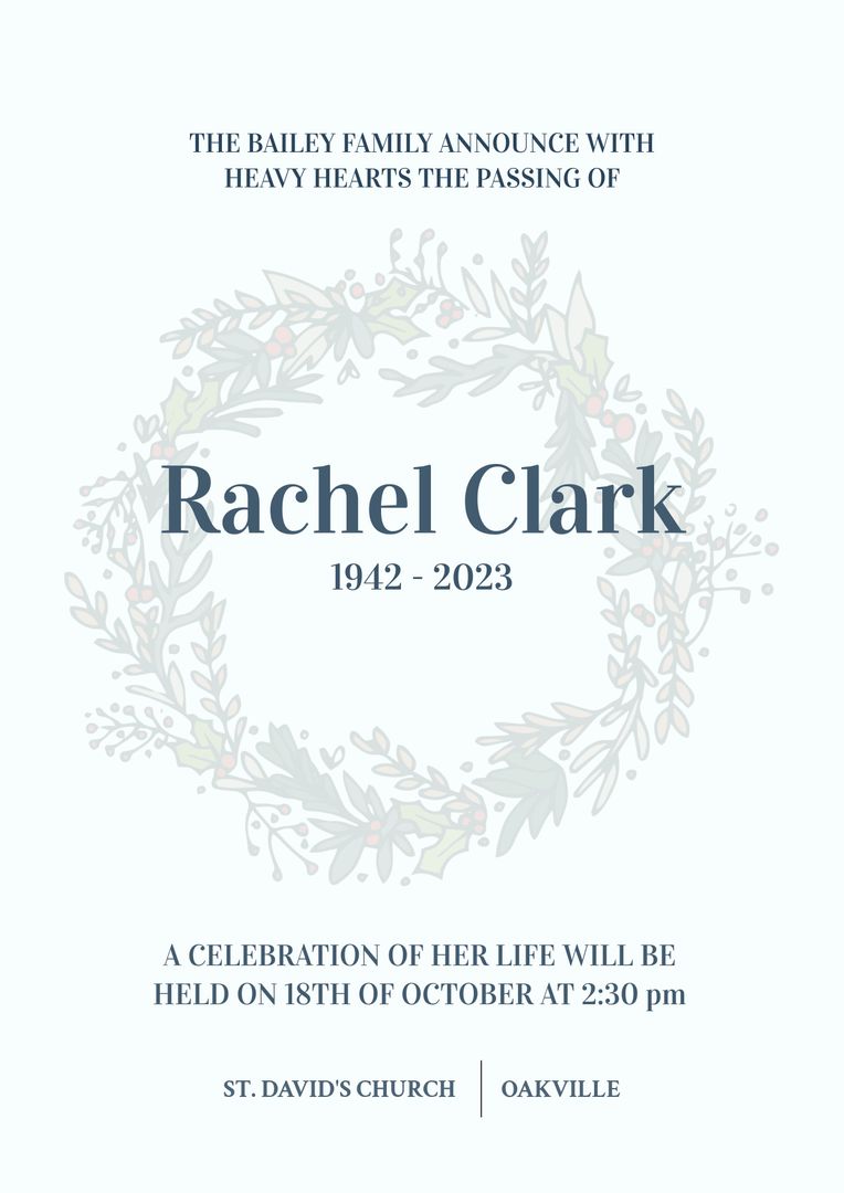 Serene Memorial Wreath Invitation Template for Life Celebration - Download Free Stock Templates Pikwizard.com