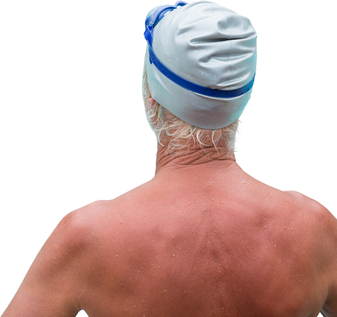 Rear View of Swimmer with White Cap on Transparent Background - Download Free Stock Images Pikwizard.com