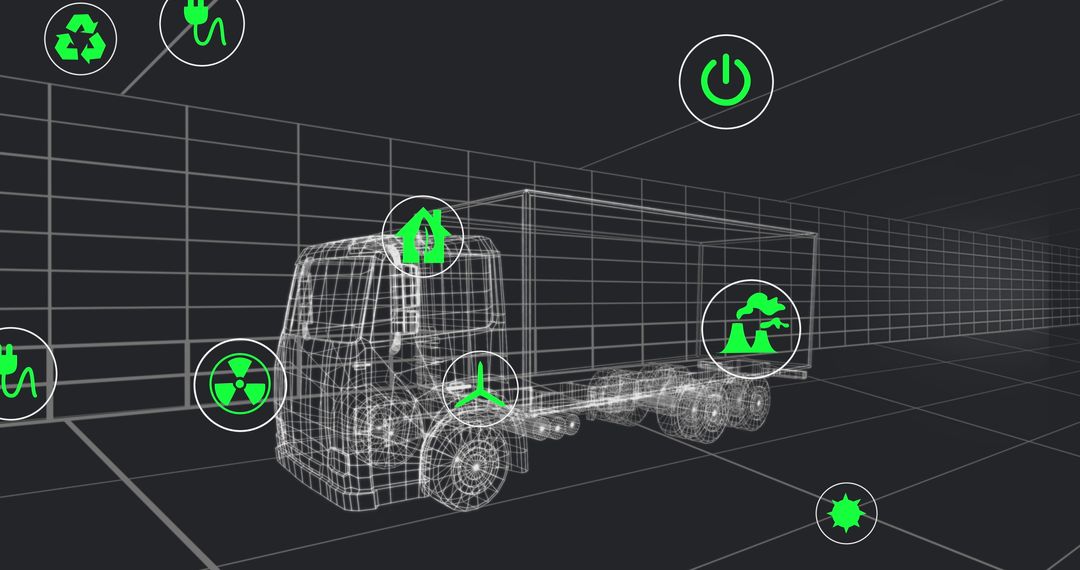 Futuristic 3D Truck Model in Digital Tunnel with Eco-Friendly Icons - Free Images, Stock Photos and Pictures on Pikwizard.com