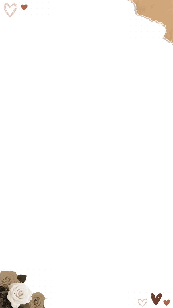 Romantic Floral Frame with Hearts on Transparent Background