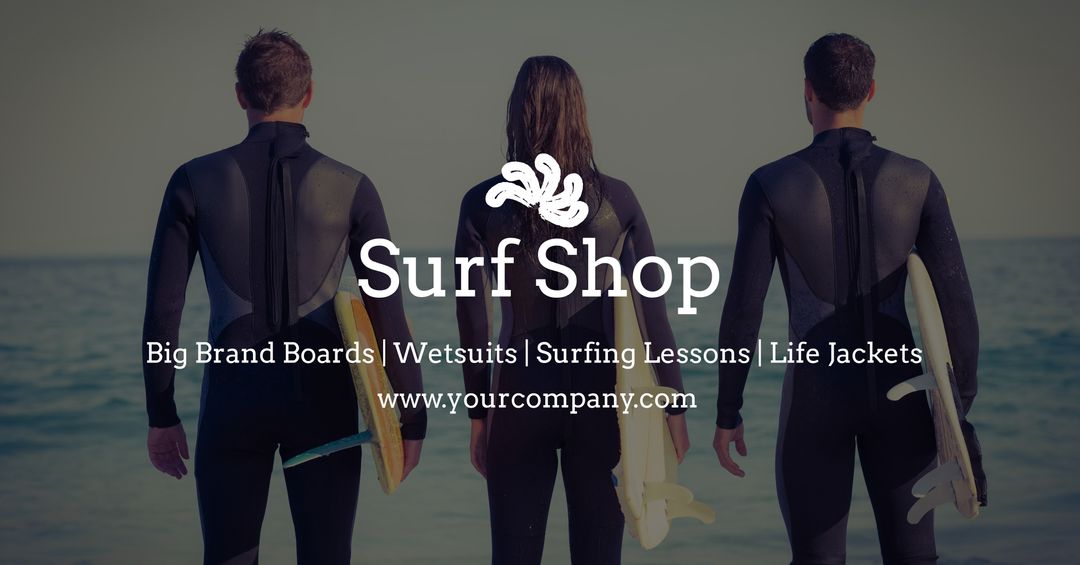 Surf Shop Advertising Surfboards and Lessons Near Ocean - Download Free Stock Templates Pikwizard.com