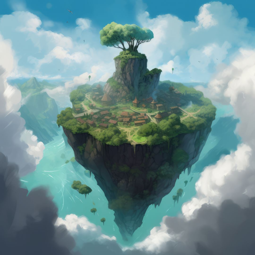Island in the sky with greenery surrounded by clouds, created using generative ai technology - Free Images, Stock Photos and Pictures on Pikwizard.com