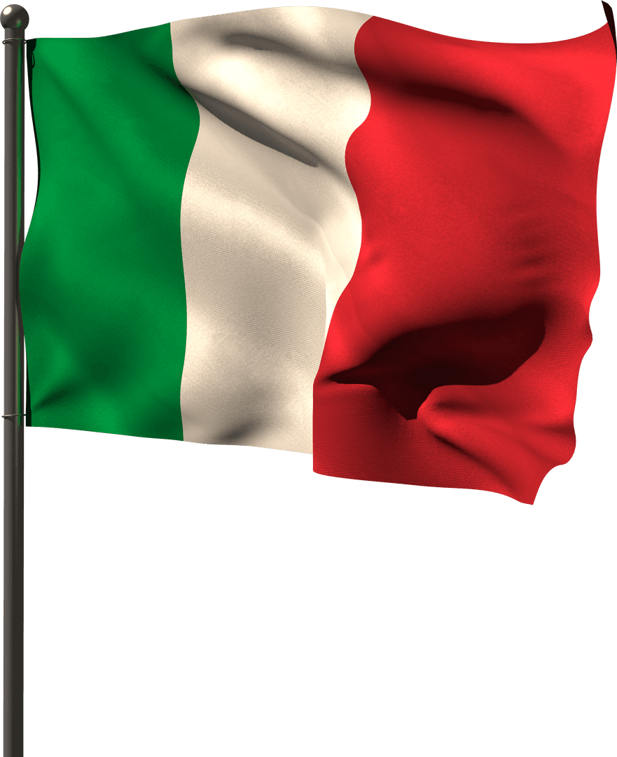 Italian Flag Waving on Transparent Flagpole