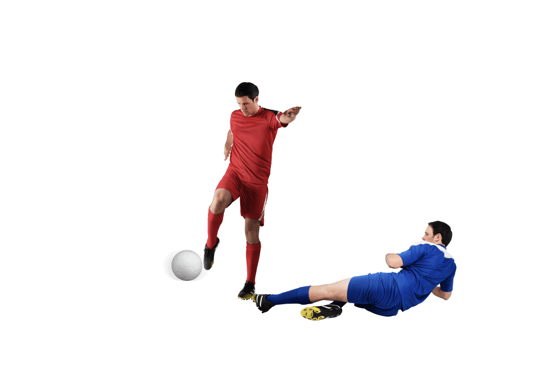 Soccer Players Battling for Ball on Transparent Background