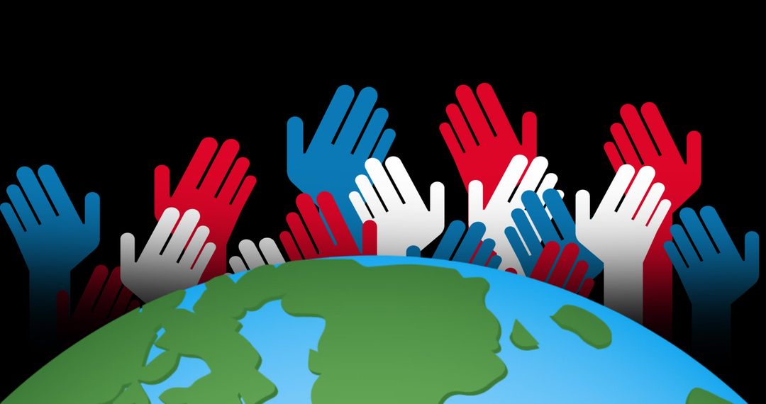 Colorful Unity Hands Raised Above Earth Illustrating Global Cooperation